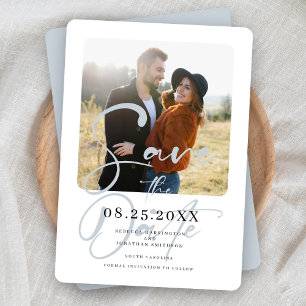 Elegant Dusty Blue Wedding Photo Save The Date