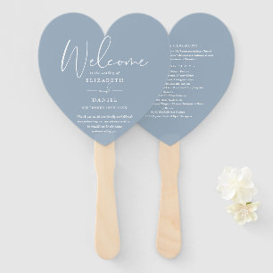 Elegant Dusty Blue Wedding Program Heart Hand Fan