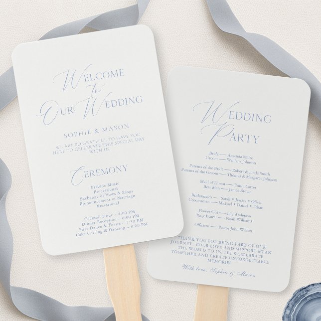 Elegant Dusty Blue Wedding Program & Welcome Sign Hand Fan (Creator Uploaded)