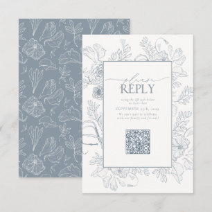 Elegant Dusty Blue Wedding QR Code Please Reply RSVP Card