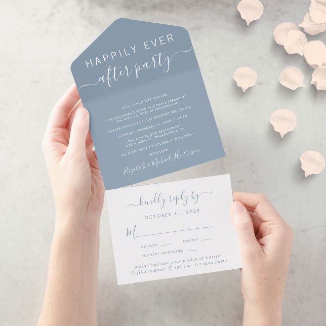 Elegant Dusty Blue Wedding Reception All In One Invitation (Creator Uploaded)