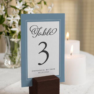 Elegant  Dusty Blue Wedding Reception Table Number