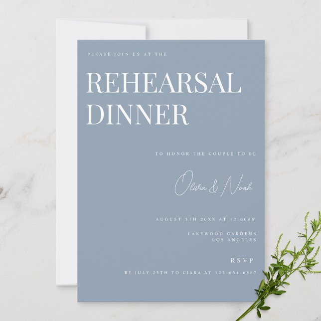Elegant Dusty Blue Wedding Rehearsal Dinner Card (Creator Uploaded)