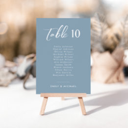Elegant Dusty Blue Wedding Table Number & Names