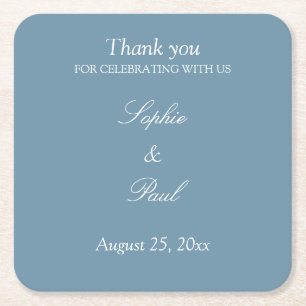 Elegant Dusty Blue Wedding Thank You Paper Coaster