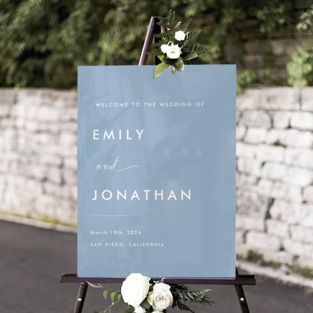 Elegant Dusty Blue Wedding Welcome  Acrylic Sign (Creator Uploaded)