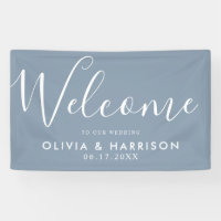 Elegant Dusty Blue Wedding Welcome Sign Banner