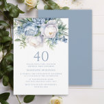Elegant Dusty Blue White Floral 40th Birthday Invitation<br><div class="desc">Elegant dusty blue and white floral women's 40th birthday party invitation. This invitation can be purchased printed or as a digital invitation to share with family and friends on social media or through email. Contact me for assistance with your customizations or to request additional matching or coordinating Zazzle products for...</div>