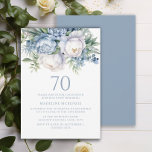 Elegant Dusty Blue White Floral 70th Birthday Invitation<br><div class="desc">Elegant dusty blue and white floral women's 70th birthday party invitation. This invitation can be purchased printed or as a digital invitation to share with family and friends on social media or through email. Contact me for assistance with your customizations or to request additional matching or coordinating Zazzle products for...</div>