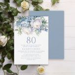 Elegant Dusty Blue White Floral 80th Birthday Invitation<br><div class="desc">Elegant dusty blue and white floral women's 80th birthday party invitation. This invitation can be purchased printed or as a digital invitation to share with family and friends on social media or through email. Contact me for assistance with your customizations or to request additional matching or coordinating Zazzle products for...</div>