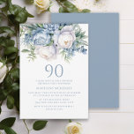 Elegant Dusty Blue White Floral 90th Birthday Invitation<br><div class="desc">Elegant dusty blue and white floral women's 90th birthday party invitation. This invitation can be purchased printed or as a digital invitation to share with family and friends on social media or through email. Contact me for assistance with your customizations or to request additional matching or coordinating Zazzle products for...</div>