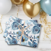 Elegant Dusty Blue White Floral Rose Set of 3