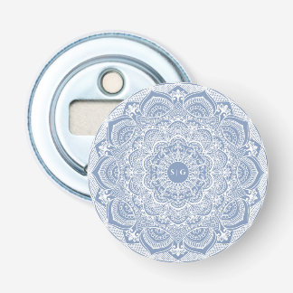 Elegant dusty blue white lace mandala classic bottle opener