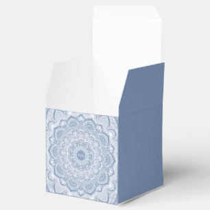 Elegant dusty blue white lace mandala classic favor box