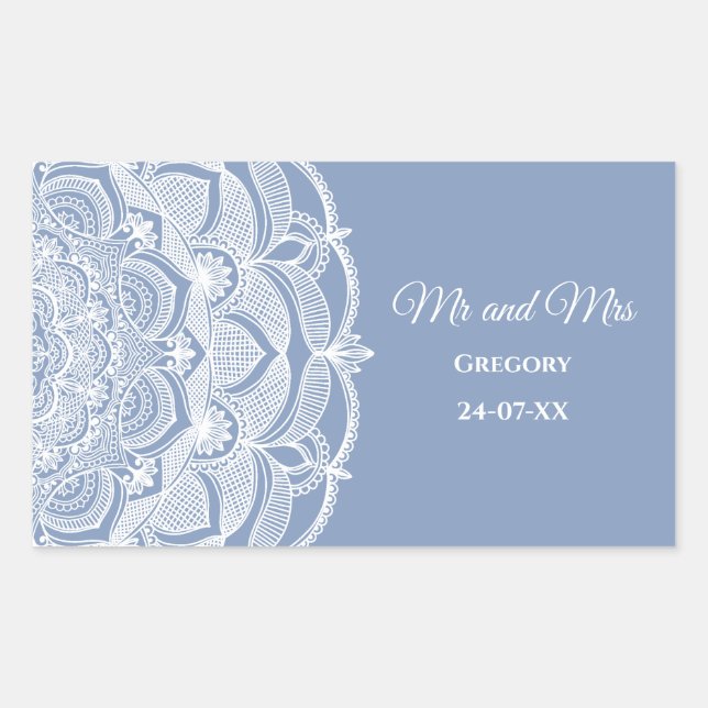 Elegant dusty blue white lace mandala classic sticker (Front)