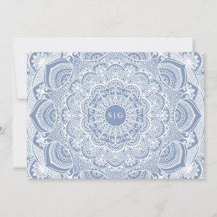 Elegant dusty blue white lace mandala classic thank you card