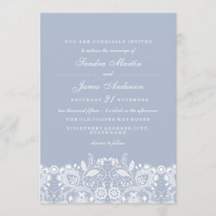 Elegant Dusty Blue White Lace Wedding Invite