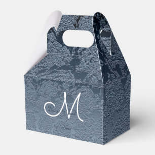 Elegant Dusty Blue White Wedding Monogram Favor Box