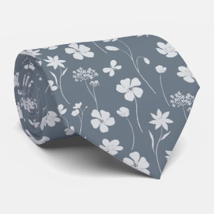 Elegant dusty blue white wildflower floral tie