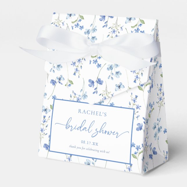Elegant Dusty Blue Wildflower Bridal Shower Favor Box (Front Side)