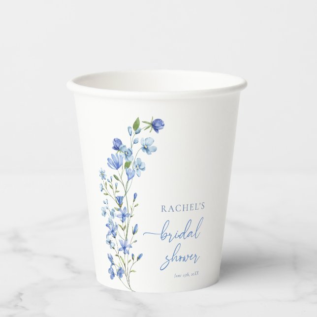 Elegant Dusty Blue Wildflower Bridal Shower Paper Cups (Front)