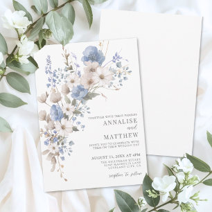 Elegant Dusty Blue Wildflower Floral Wedding Invitation