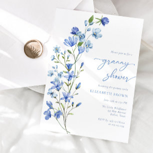 Elegant Dusty Blue Wildflower Granny Shower Invitation
