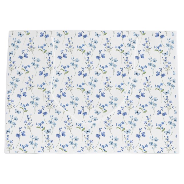 Elegant Dusty Blue Wildflower Large Gift Bag (Front)