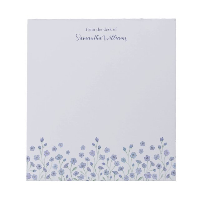 Elegant Dusty Blue Wildflower Personalized Notepad (Front)