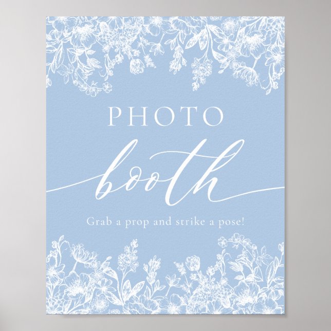 Elegant Dusty Blue Wildflower Photo Booth Sign (Front)