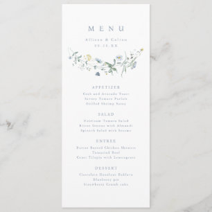 Elegant Dusty Blue Wildflower Rustic Boho Wedding Menu
