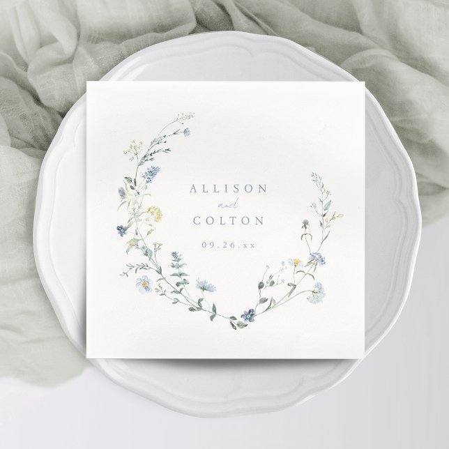 Elegant Dusty Blue Wildflower Rustic Boho Wedding Napkin (Elegant Dusty Blue Wildflower Rustic Boho Wedding Napkins)