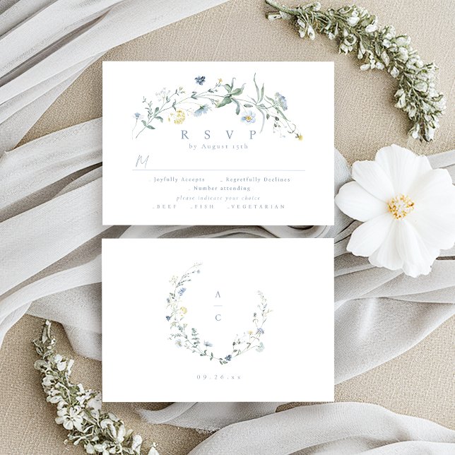 Elegant Dusty Blue Wildflower Rustic Boho Wedding RSVP Card (Elegant Dusty Blue Wildflower Rustic Boho Wedding RSVP Card)