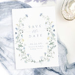 Elegant Dusty Blue Wildflower Rustic Boho Wedding Save The Date<br><div class="desc">Elegant delicate watercolor wildflower wreath frames custom your own event details in dusty blue. Pastel palettes of soft yellow,  off white,  sage green,  dusty blue,  and botanical greenery,  Great floral save the date cards for modern rustic wedding,  country garden wedding,  and boho wedding in spring and summer.</div>