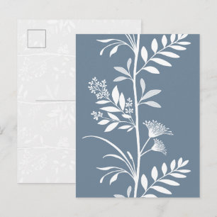 Elegant Dusty Blue Wildflower Silhouette Art Postcard