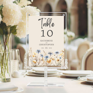 Elegant Dusty Blue Wildflower Wedding Reception Table Number
