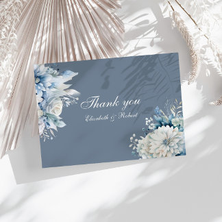 Elegant Dusty Blue Wildflower Wedding Thank You Card