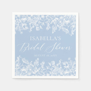 Elegant Dusty Blue Wildflowers Bridal Shower Napkin