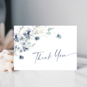 Elegant Dusty Blue Winter Foliage Boho Watercolor Thank You Card