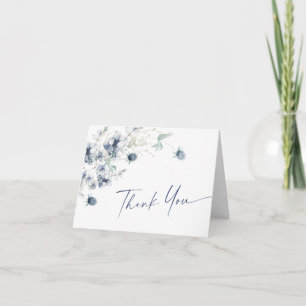 Elegant Dusty Blue Winter Foliage Boho Watercolor Thank You Card