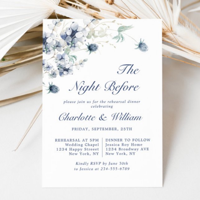 Elegant Dusty Blue Winter Foliage Rehearsal Dinner Invitation (Creator Uploaded)
