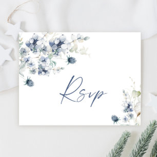 Elegant Dusty Blue Winter Foliage Watercolor RSVP Postcard