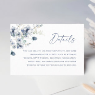 Elegant Dusty Blue Winter Foliage Wedding Details Enclosure Card