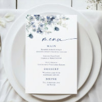 Elegant Dusty Blue Winter Foliage Wedding Menu