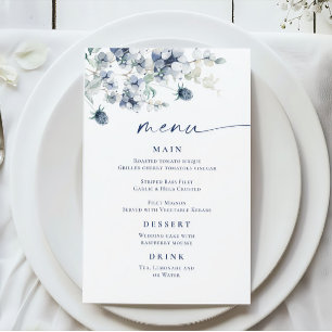 Elegant Dusty Blue Winter Foliage Wedding Menu