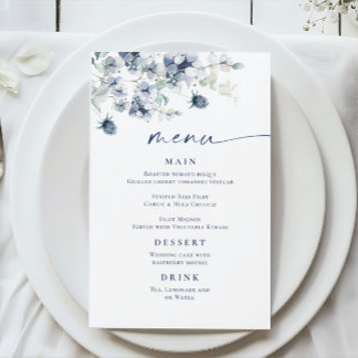 Elegant Dusty Blue Winter Foliage Wedding Menu