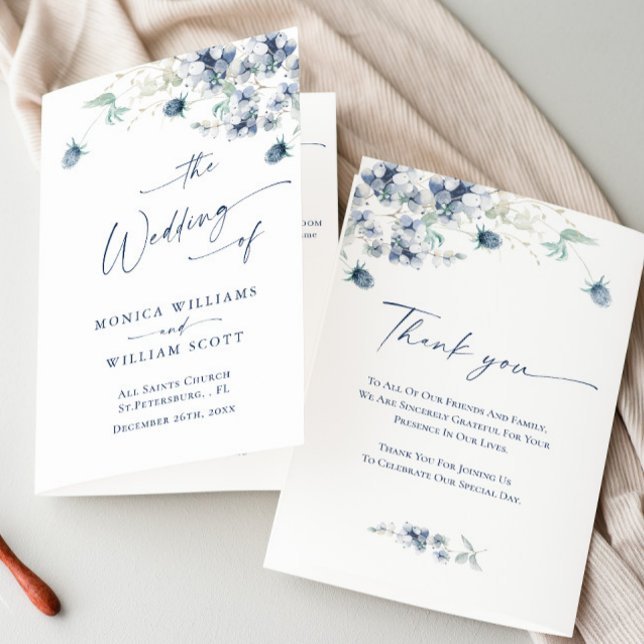 Elegant Dusty Blue Winter Foliage Wedding Program (Creator Uploaded)