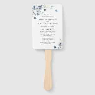 Elegant Dusty Blue Winter Foliage Wedding Program Hand Fan