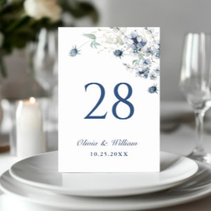 Elegant Dusty Blue Winter Foliage Wedding Table Number