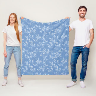 Elegant Dusty Blue Winter Frost Botanical Fleece Blanket